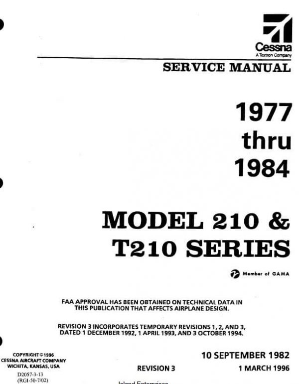 Cessna 210 and T210 Series Service Manual 1977 thru 1984