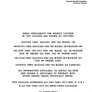 Cessna Illustrated Parts Catalog Model 180 & 185 Series (1961 Thru 1973) P527-12
