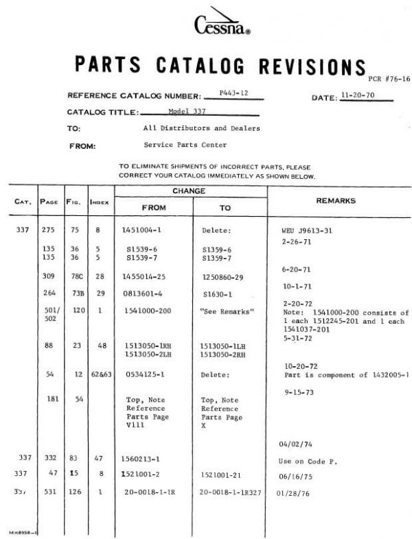 Cessna Model 337 Series Illustrated Parts Catalog, P443-12 - Image 3