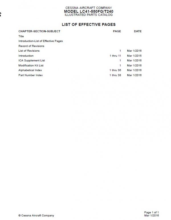 Cessna Model LC41-550FGT240 Illustrated Parts Catalog T240PC04.3