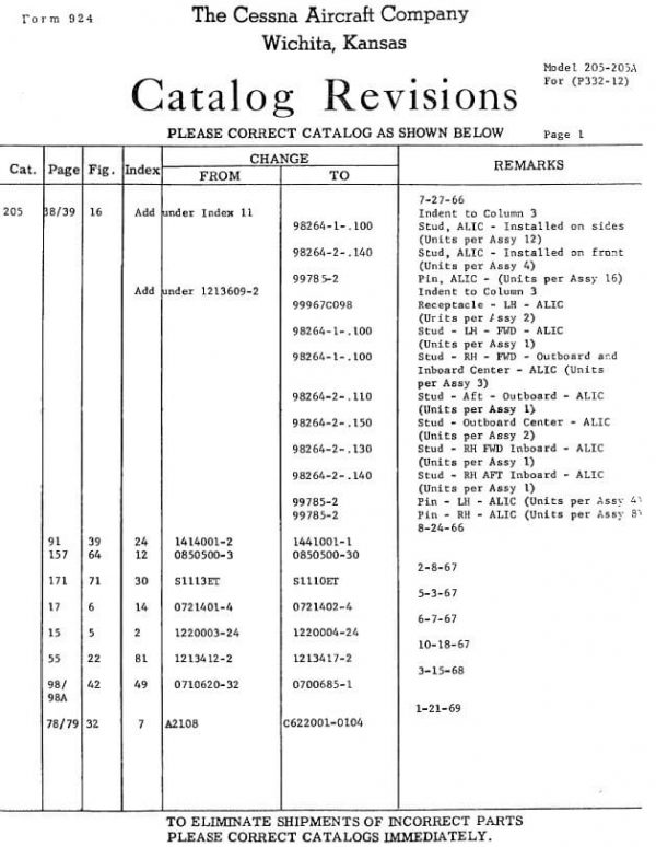 Cessna Model 205 Series Parts Catalog 1963-1964 P332-12 - Image 3