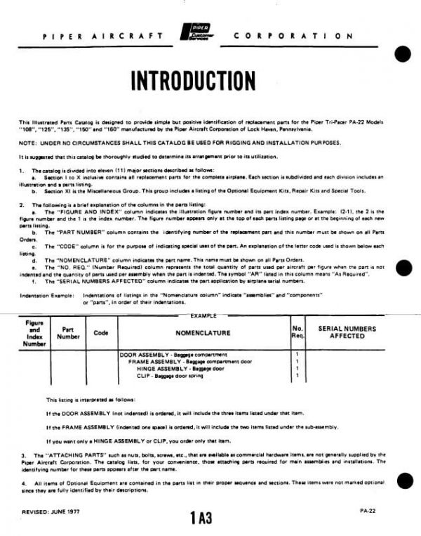 Piper Tri-Pacer Parts Catalog PA-22-108/125/135/150/160 Part # 752-450 - Image 2