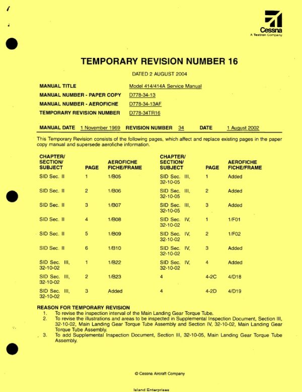 Cessna Model 414 and 414A Chancellor Service Manual D778-34-13.2